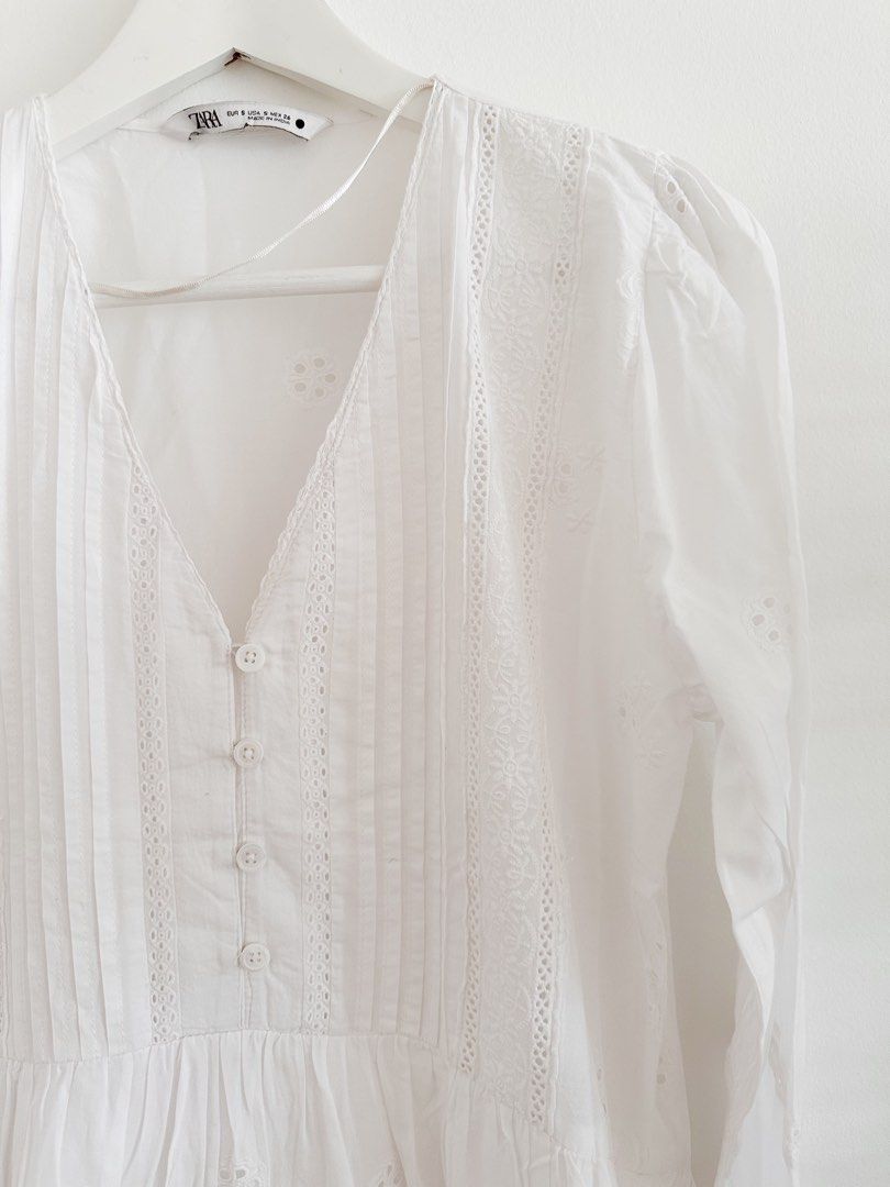 ZARA 100% cotton embroidered dress, Women's Fashion, Dresses & Sets, Dresses  on Carousell