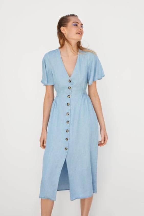 Zara Denim Buttoned Midi/Maxi Dress , Women's Fashion, Dresses & Sets,  Dresses on Carousell