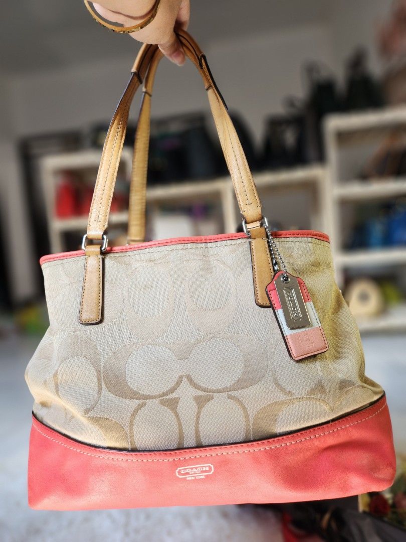 Structured Tote Central Tote With Signature Canvas Blocking Coach