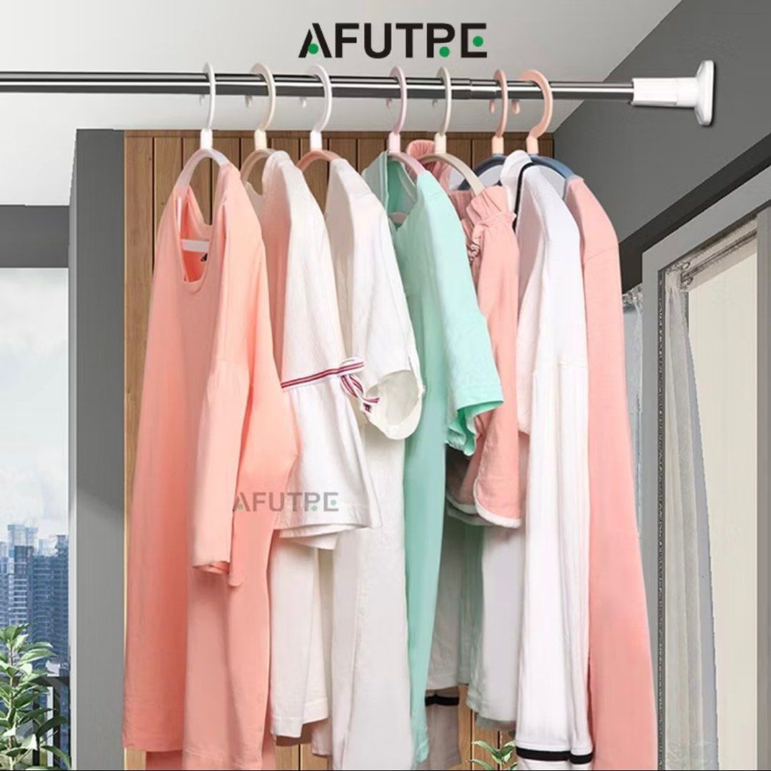 Adjustable Rod Extendable Pole Stainless Steel Curtain Towel Hanging Pole Laundry Rack Punch Free Curtain Rod