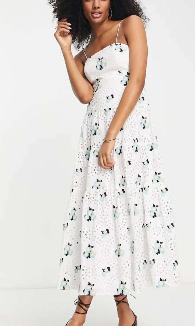 sachin and babi light blue dress ASOS EDITION Embroidered Satin Belted V Neck Midi Dress In Pale Blue for  Women main image 0