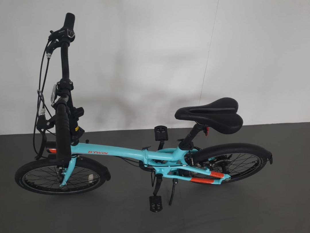B TWIN Folding Bike Fold 500 20 Inch 7 Speed Light Blue
