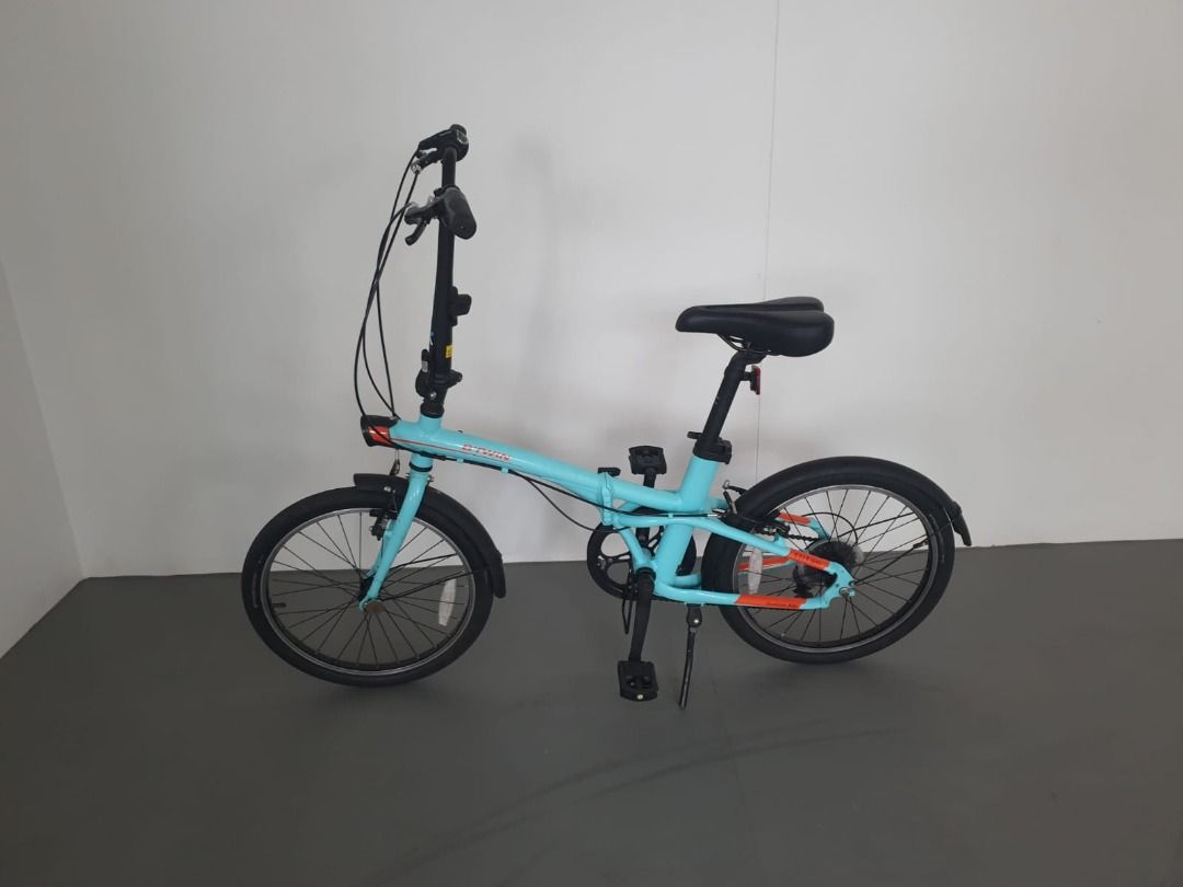 B TWIN Folding Bike Fold 500 20 Inch 7 Speed Light Blue Sports Equipment Bicycles Parts Bicycles on Carousell