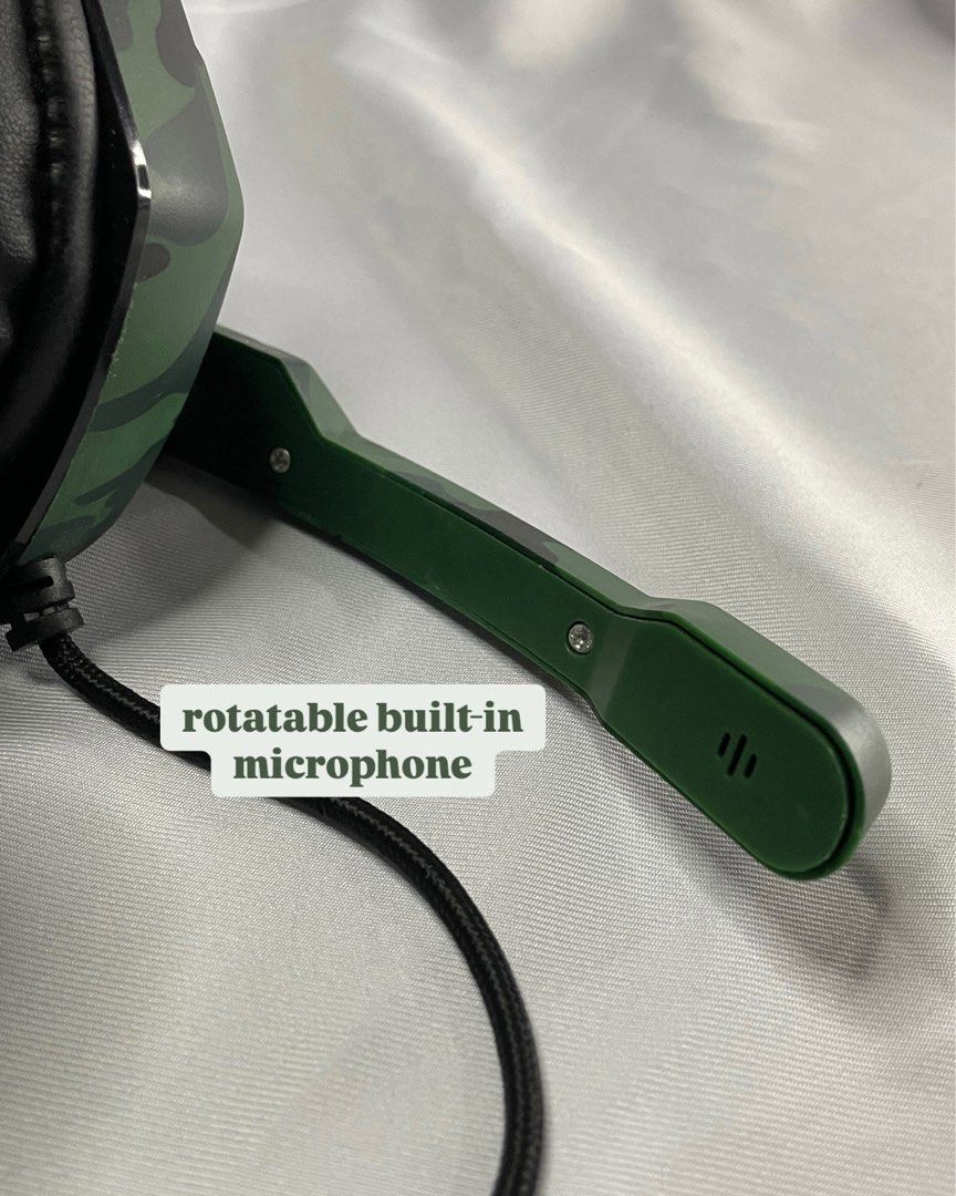 Camouflage Gaming Headphone with Microphone | Adjustable Universal Wired Headset Built in Rotatable Microphone (Category: Headphones & Headsets) located in Paranaque City. Submitted by homefashionbymaple (Listing ID 1320856405, Image 3). Description: ♦️No issues. Item in working good condition. No box ✅ Delivery via J&T / Lalamove ✅ Payment thru BDO, BPI, Gcash 🔸 message for pics & videos of the product (in working condition, other details)🔸.