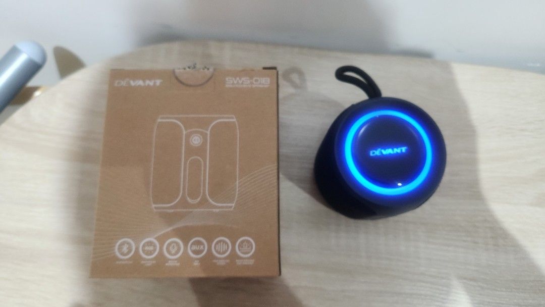 Devant bluetooth portable speaker (Category: Soundbars, Speakers & Amplifiers) located in Manila. Submitted by sound.solution (Listing ID 1320775490, Image 2). Description: BLUETOOTH 5.0 MULTICOLOR LIGHT AUX CABLE TRUE WIRELESS STEREO WATER AND DUST RESISTANT.