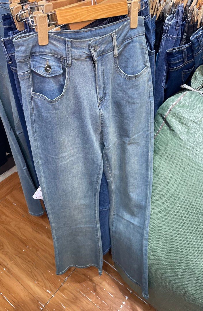 EXCLUSIVE: Stylenanda Washed Blue Denim Pocket Boot Cut Bell