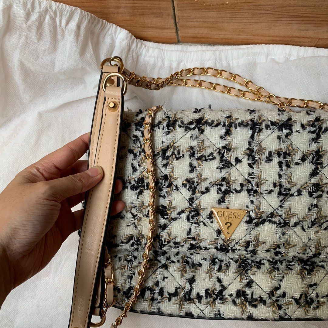Guess tweed ryan shoulder bag on sale