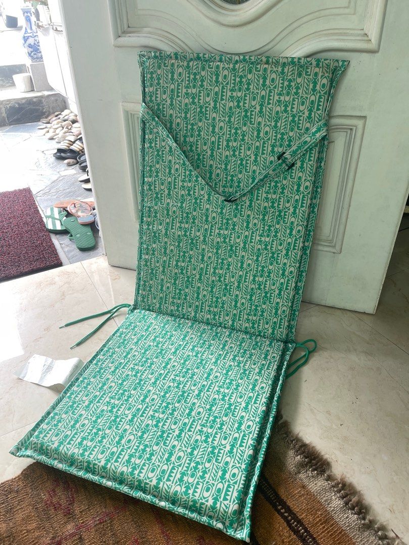 IKEA Naston Seat Back Pad Outdoor Cushion Green White 45 5 8 x 18 1 2
