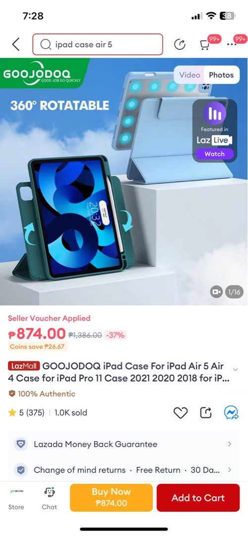 Ipad Air 5 Premium Case (Gray) (Category: Laptop Bags & Sleeves) located in Mandaluyong City. Submitted by primarielee (Listing ID 1320879866, Image 3). Description: BRAND NEW! Bought in L@z@da for 850. 360 Rotatable Case can be separated Magnetic case Gray .