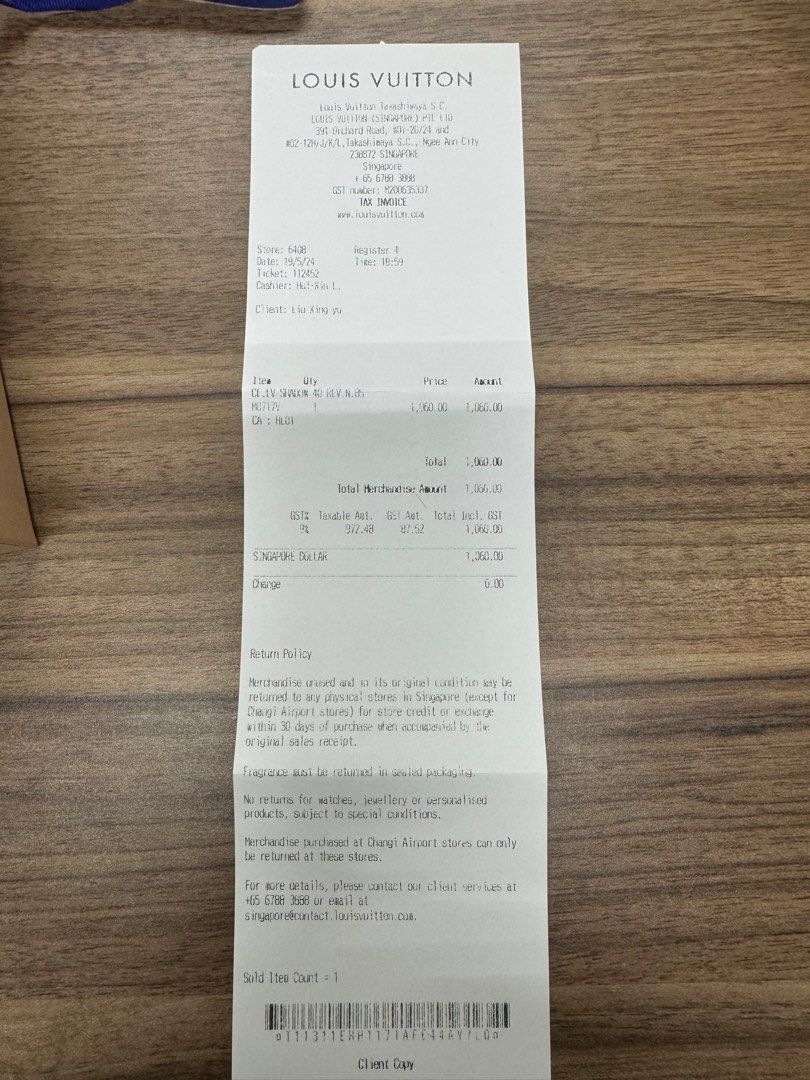 Louis vuitton belt receipt clearance