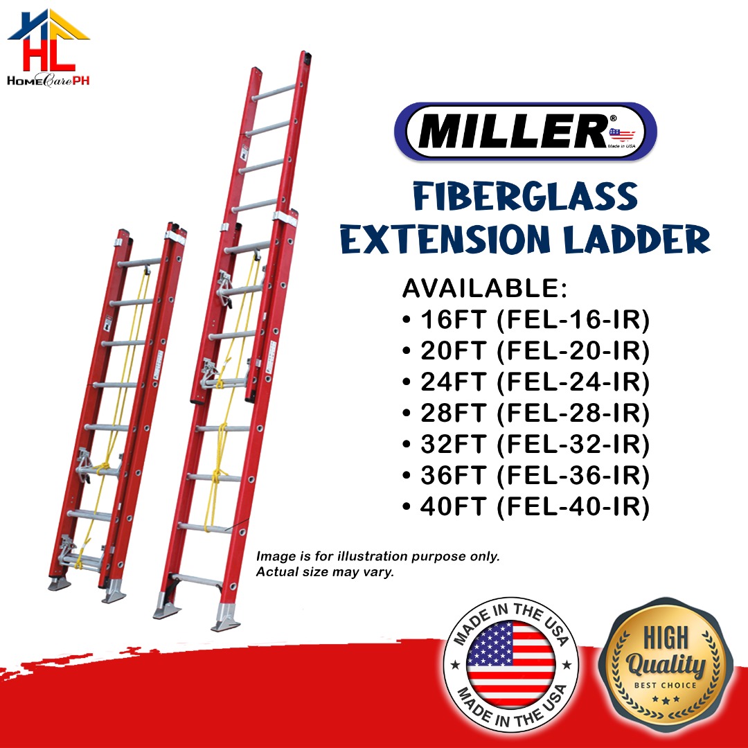 Miller Fiberglass Extension Ladder, Commercial & Industrial, Industrial ...