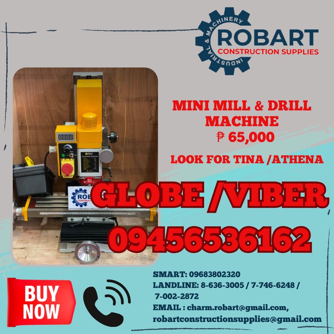 Mini Mill & Drill Machine (Category: Construction Tools & Equipment) located in Manila. Submitted by tina.sales (Listing ID 1320811388, Image 1). Description: Mini Mill & Drill Machine 𝑹𝑶𝑩𝑨𝑹𝑻 𝑪𝑶𝑵𝑺𝑻𝑹𝑼𝑪𝑻𝑰𝑶𝑵 𝑺𝑼𝑷𝑷𝑳𝑰𝑬𝑺 𝑶𝒇𝒇𝒊𝒄𝒆 𝑨𝒅𝒅𝒓𝒆𝒔𝒔: 𝟏𝟒𝟎𝟓 𝒀𝒖𝒔𝒆𝒄𝒐 𝑺𝒕. 𝑺𝒕𝒂 𝑪𝒓𝒖𝒛 𝑴𝒂𝒏𝒊𝒍𝒂 𝑺𝑬𝑵𝑫 𝑼𝑺 𝑴𝑬𝑺𝑺𝑨𝑮𝑬 𝑭𝑶𝑹 𝑰𝑵𝑸𝑼𝑰𝑹𝑰𝑬𝑺 ‼️ ‼️ 𝑮𝒍𝒃𝒆 - (𝟢𝟫𝟒𝟓-𝟔𝟓𝟑-𝟔𝟏𝟔𝟐) 𝑻.𝑴. - (𝟢𝟫𝟔𝟖-𝟑𝟖𝟎