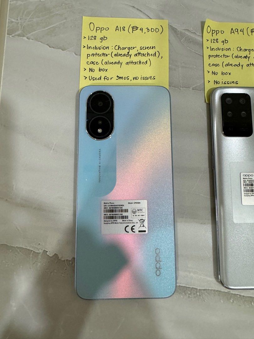 Oppo A18 (128gb) (Category: OPPO) located in San Jose. Submitted by lizbuxbaum (Listing ID 1320794924, Image 1). Description: - Please see photos to see details of the phone. - To see condition and more photos, kindly send a message. - Price is exclusive of SF. Buyer will shoulder SF. RFS: Declutter. This phone was mainly kept at home, with only minimal usage. MOP: Gcash MOD: LBC (Gadgets are best shipped using this courier.).