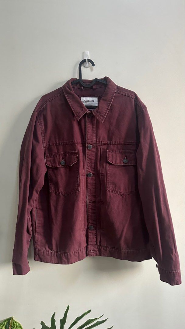 Dark red denim jacket clearance