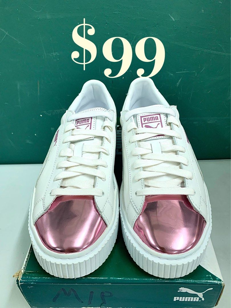 Puma basket platform metallic pink sales