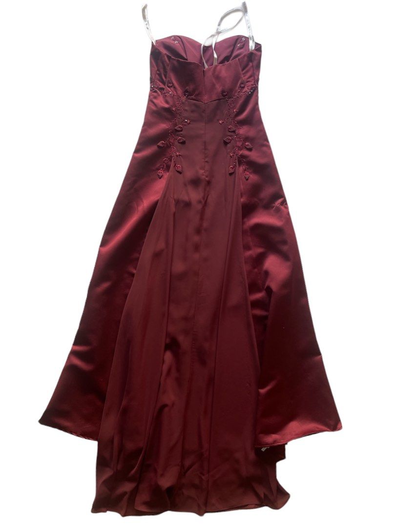 Red Maroon Prom Bridal Wedding Dress Gown Gaun Formal Fancy Mewah Payet Motif Bordir David s Bridal