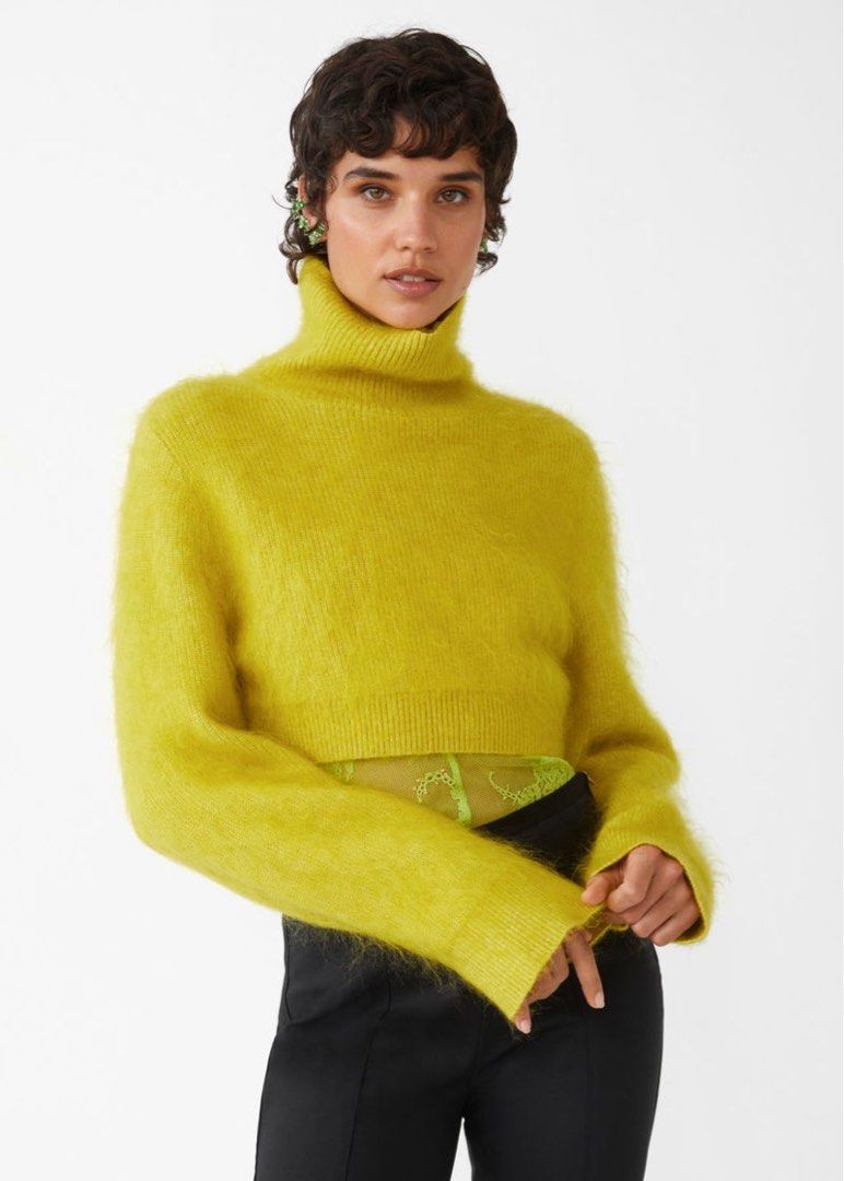 RRP 180 Other Stories Cropped Mock Neck Mohair Wool Blend Knit Jumper Long sleeves top sweater lime Women s Fashion Tops Longsleeves on Carousell