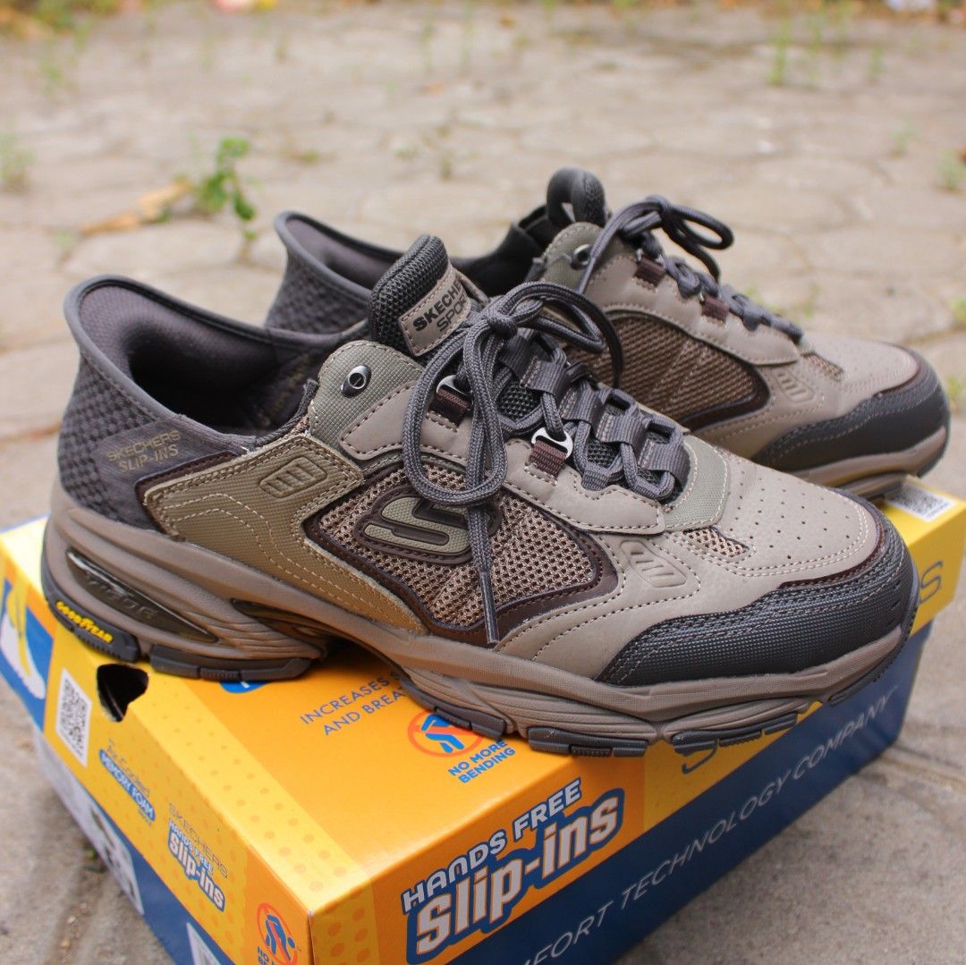 Skechers Sport Slip ins Vigor 3.0 Drafting Natural Grey Fesyen Pria Sepatu Sneakers di Carousell