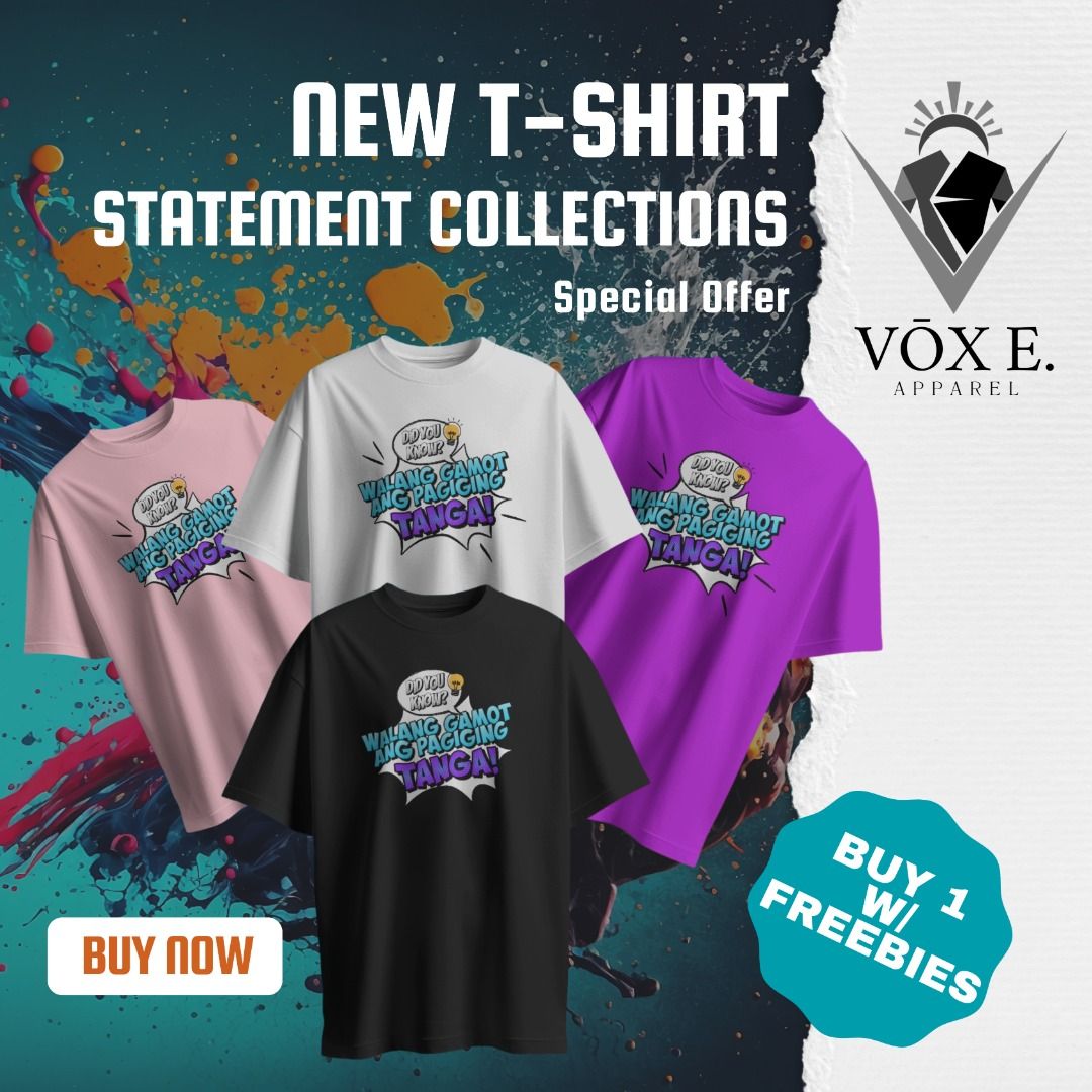 Statement shirt (Category: Luxury Apparel) located in Caloocan City. Submitted by vox.e.apparel (Listing ID 1320904865, Image 1). Description: Regular fit 80% cotton 20% polyester 240gsm DTF print High Quality ready to wear Sizes: M-2XL Color: Black, White, Pink, Violet, Brown, Beige.