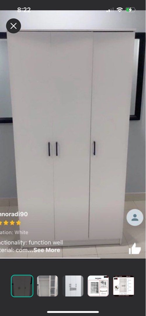 Three-door cupboard (Category: Shelves, Cabinets & Racks) located in Kuala Terengganu. Submitted by xxpyper (Listing ID 1320888990, Image 3). Description: Boleh tengok ukuran di gambar, barang berada di Pantai Dalam, KL Pickup sendiri.