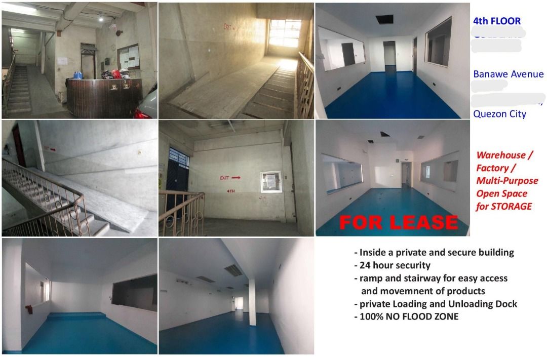 WAREHOUSE/ MULTI- PURPOSE OPEN SPACE FOR STORAGE with OFFICE FOR LEASE (Category: Commercial) located in Quezon City. Submitted by zobelle88properties (Listing ID 1320841068, Image 2). Description: WAREHOUSE/ MULTI- PURPOSE OPEN SPACE FOR STORAGE with OFFICE FOR LEASE OL-WH0034 Banawe Ave., Quezon City Unit 2 – 4th floor Floor area: 870 sqm Lease Rate: 158K/ month Zoi Peter & Belle Calina Zobelle 88 PRC 14497 & 14496 +639178320007 & +639175282836