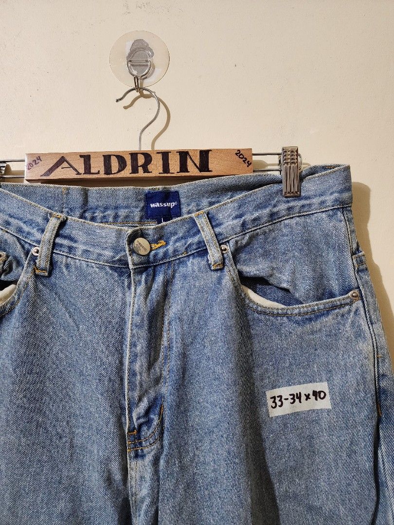 Wassup Denim Pants (Category: Jeans) located in Cavite. Submitted by aldrindela40142 (Listing ID 1320852855, Image 2). Description: Wassup Denim Pants Size 33-34 / Lenght 40 Minimal bale stain sa left leg P700 + Sf Location Cavite.