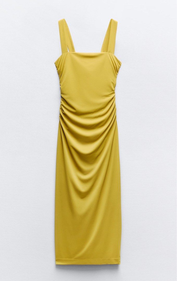 Zara Draped Open back Dress (Category: Dresses) located in Pagadian. Submitted by kcmph (Listing ID 1320887444, Image 1). Description: Brandnew with tag Size Small Color mustard Original price ₱2595 Plus sf.