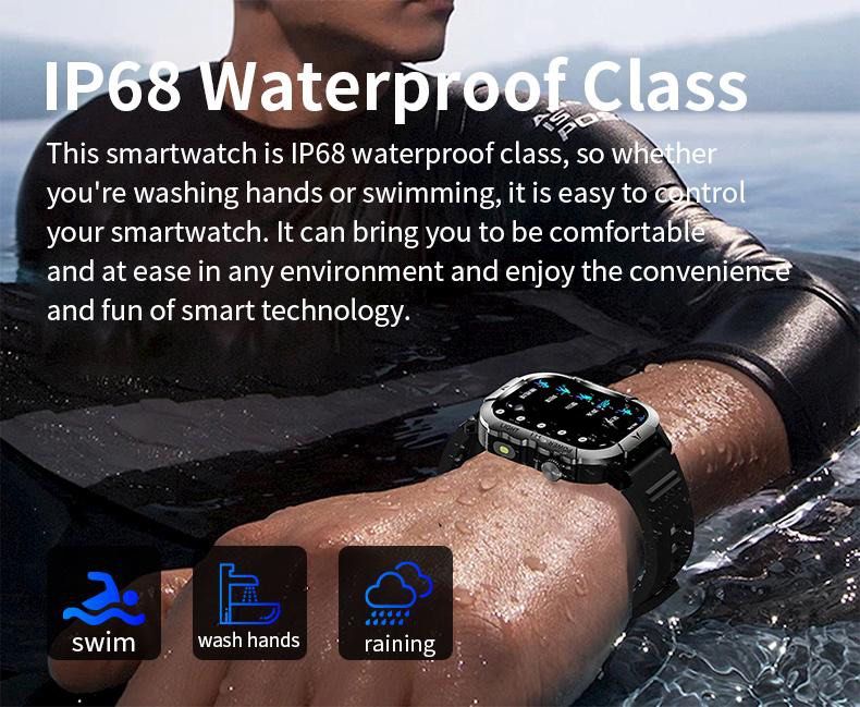 2024 Military Smart Watch Rugged Tactical Fitness Tracker for Men Answer Make Calls Torch Lighting period meter game flashlight heart