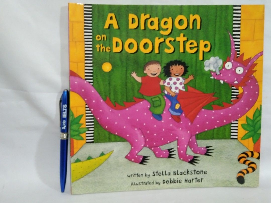 A Dragon on the Doorstep by Stella Blackstone (Category: Storybooks) located in Quezon City. Submitted by sky_bookstore (Listing ID 1317740439, Image 1). Description: Paperback Book Note: We sell pre-loved books. Some books may have minor flaws, such as shelf wear, creases and other common signs of usage. Location: Sauyo, QC.