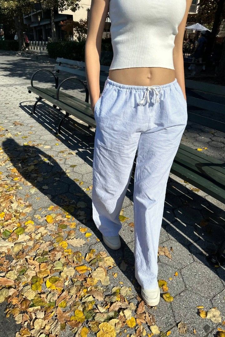 White and blue striped linen pants 2025