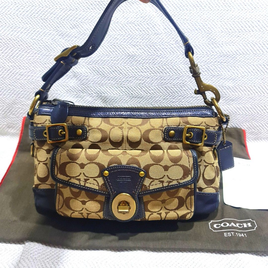 💯Coach Legacy Signature Handbag Leather Canvas Multicolour Satin