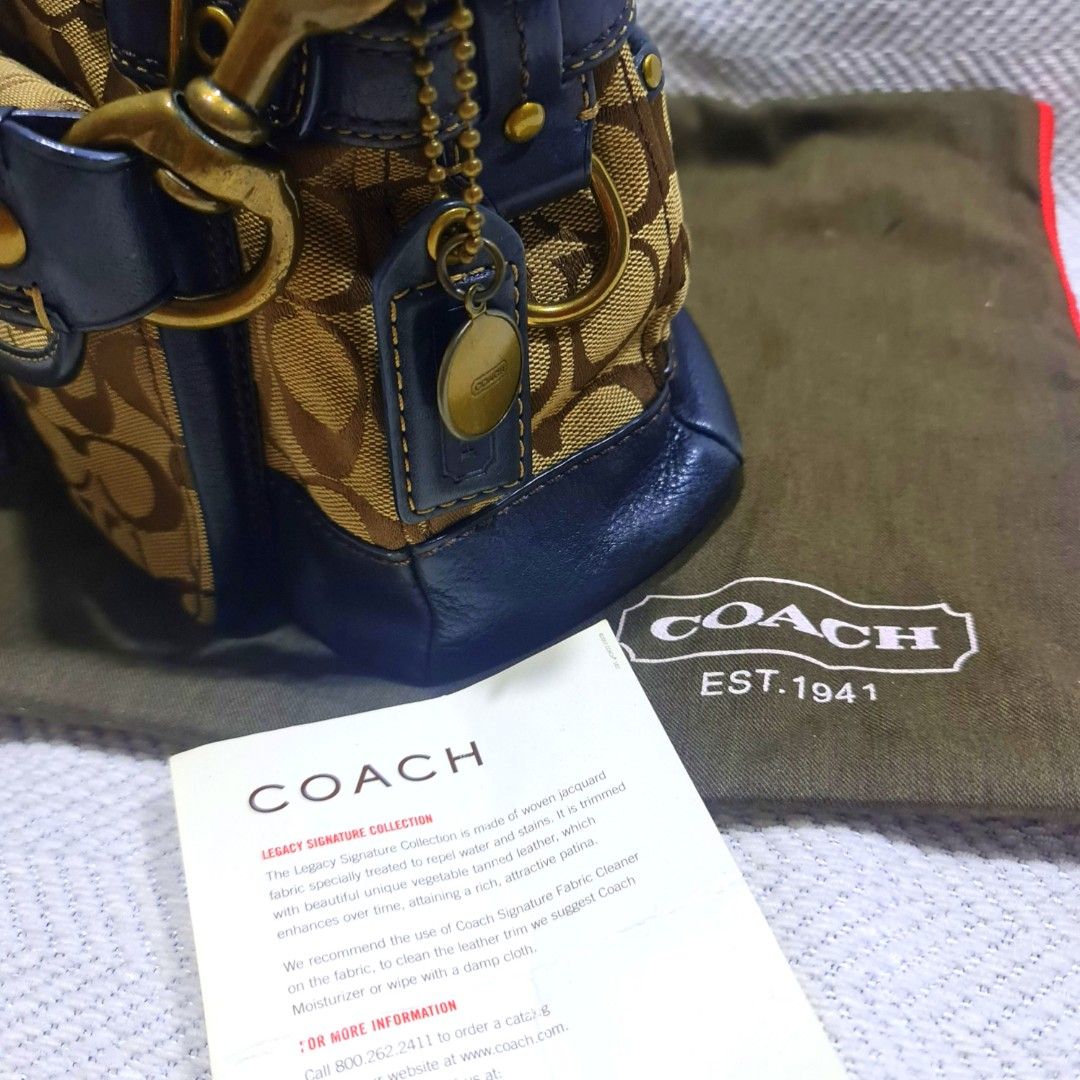 💯Coach Legacy Signature Handbag Leather Canvas Multicolour Satin