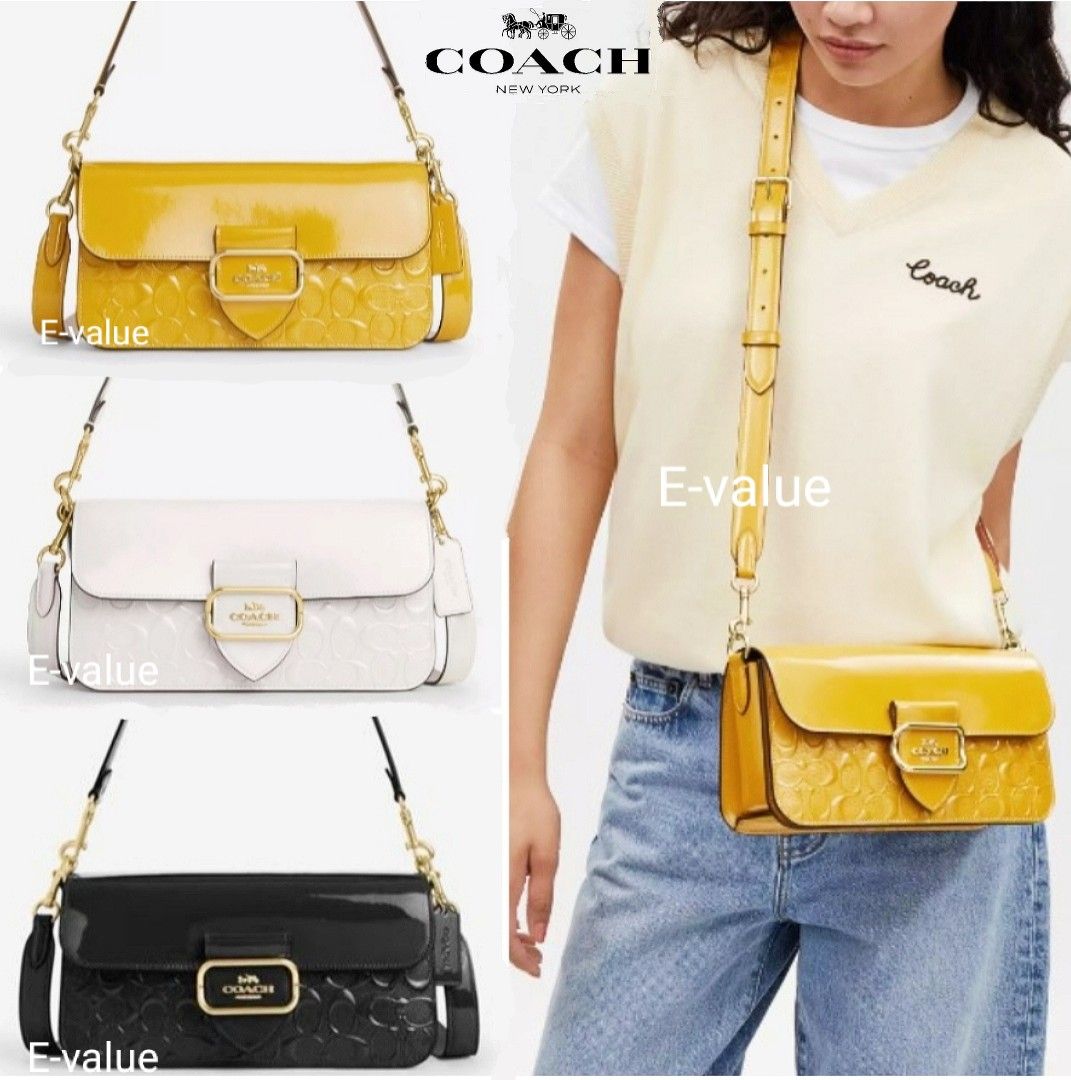 Coach Original Glossy Black White Yellow Morgan Crossbody Shoulder Sling Bag For Women Come With Complete Set Suitable For Gift