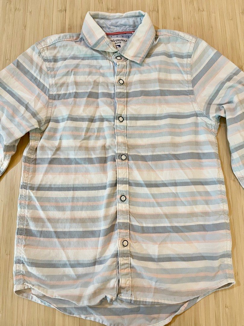Gingersnaps striped polo boys size 8 (Category: Babies & Kids Fashion) located in Las Pinas. Submitted by teep_mnl (Listing ID 1317781631, Image 2). Description: Excellent condition. Love the fabric and print of this shirt. 100% cotton Pit to pit 14” Shoulders 12.25” Length 19” Sleeve length 19”.