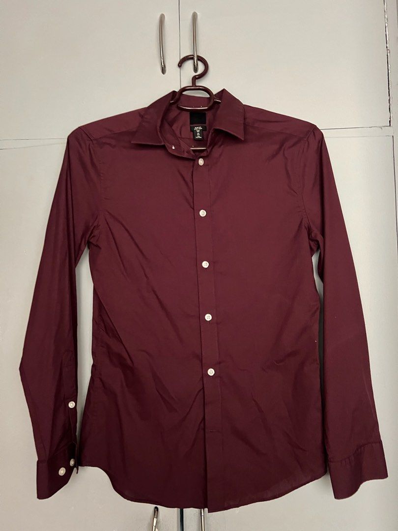 H M Maroon Long sleeves polo Men s Fashion Tops Sets Formal Shirts on Carousell