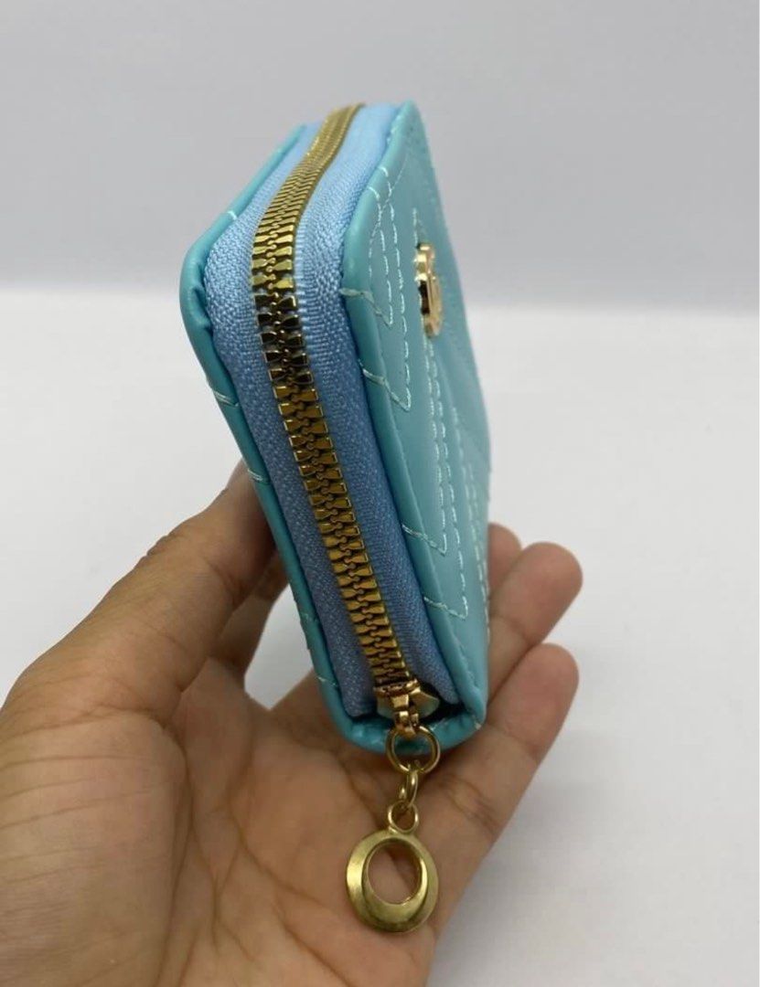 Light Blue Leather Wallet Credit Card Holder Coin Purse Pouch Women s Fashion Bags Wallets Wallets Card holders on Carousell