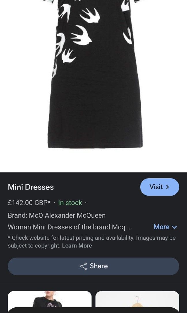 Mcq alexaner mcqueen mini dress (Category: Luxury Apparel) located in Pili. Submitted by the_g_thrift (Listing ID 1317827307, Image 1). Description: size xs on tag (fit to medium-seme large) dimes: 18.5 x 32 need wash only.