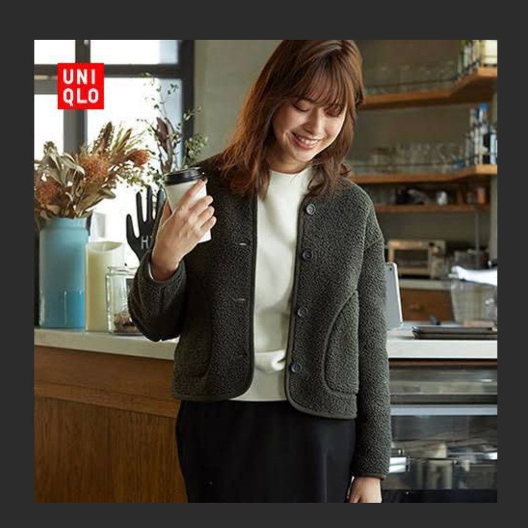SALE UNIQLO fleece collarless jacket Women s Fashion Coats Jackets and Outerwear on Carousell