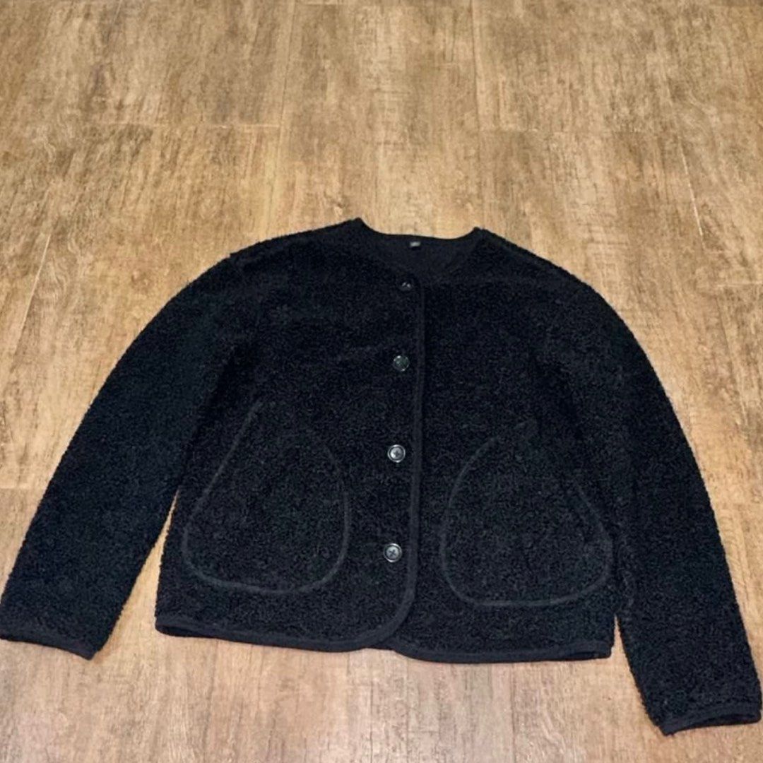 Uniqlo women fleece collarless jacket cheap