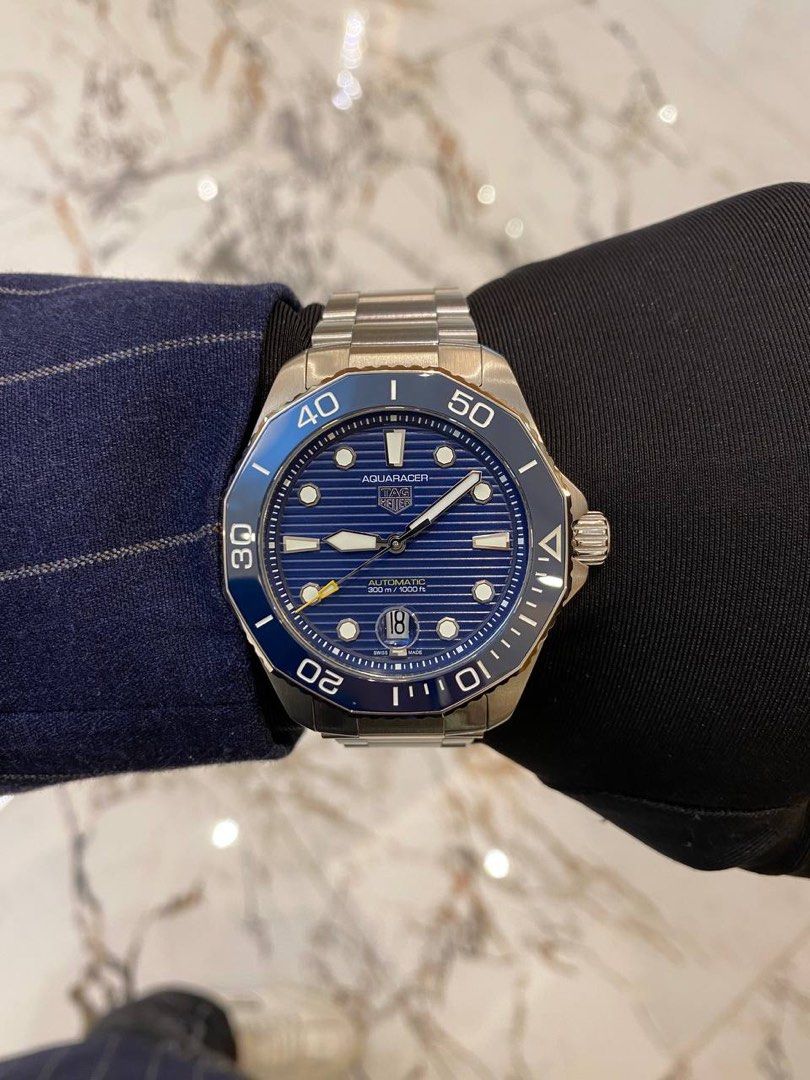 UNUSED 2022 TAG HEUER AQUARACER 300M BLUE CERAMIC BEZEL BLUE DIAL 43MM AUTOMATIC WATCH FULL SET