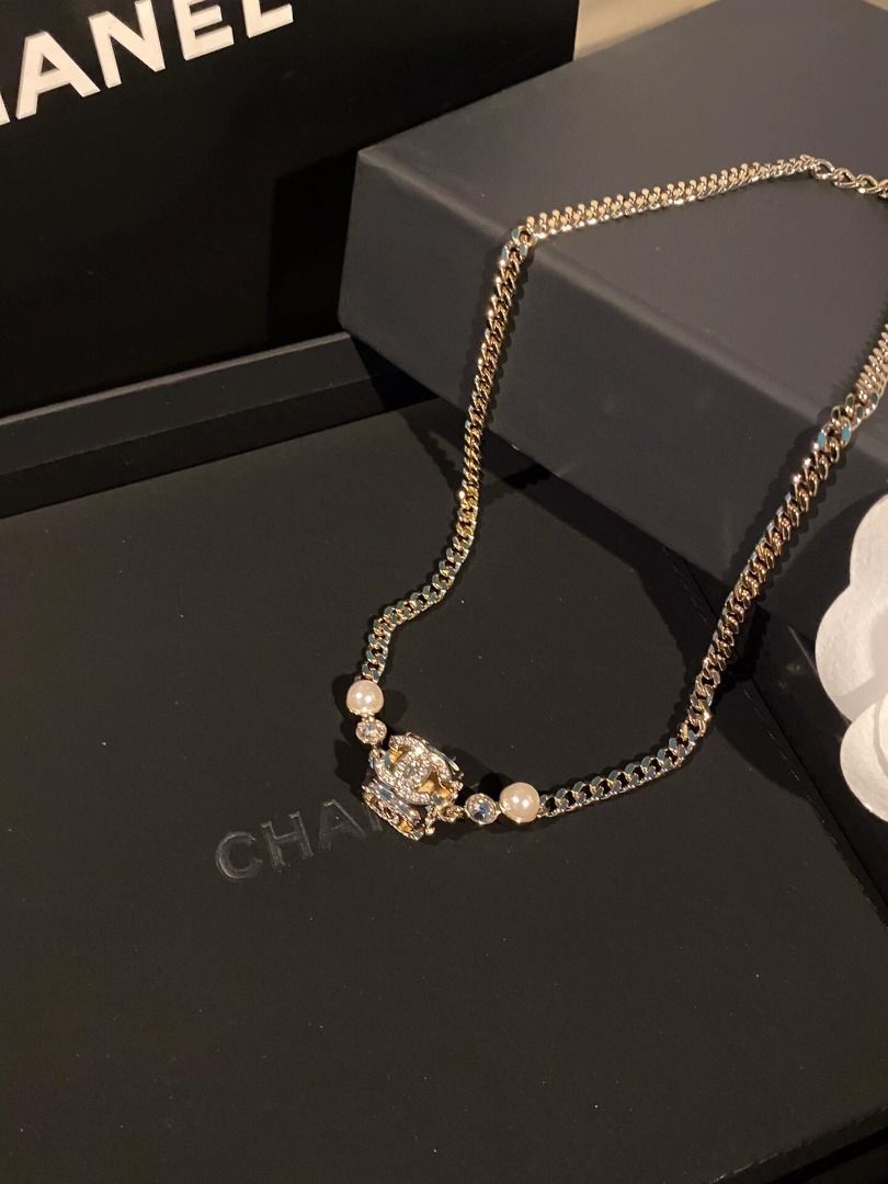 Vintage Chanel Crystal Pearl CC Dice Necklace