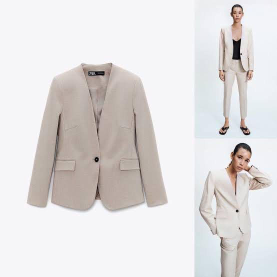 ZARA houndstooth collarless blazer