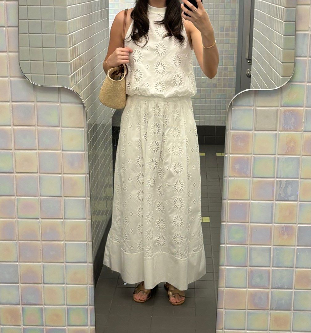 Zara white embroidery halter cotton top and maxi skirt co-ordinate set,  Women's Fashion, Dresses & Sets, Sets or Coordinates on Carousell
