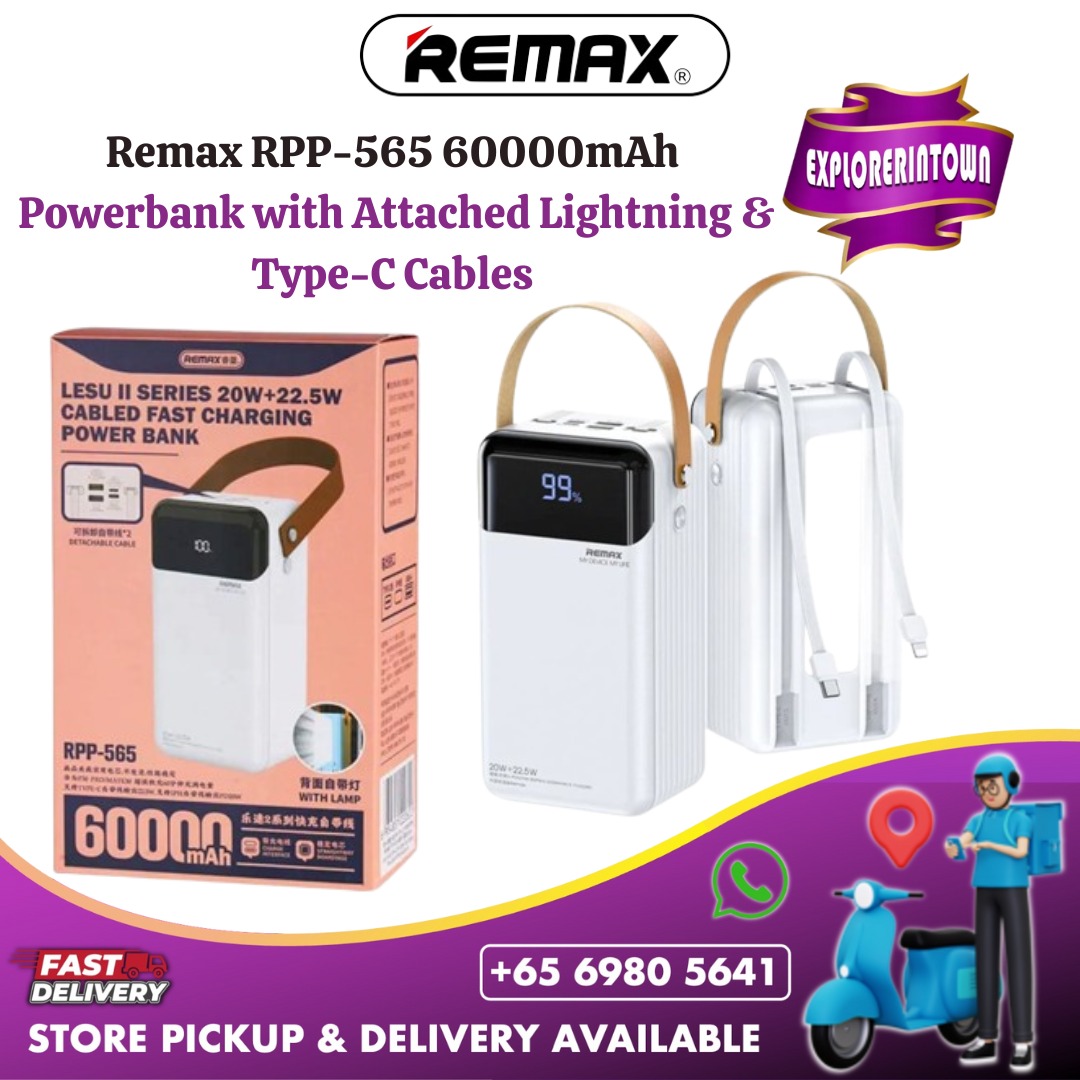 | Remax RPP-565 60000 mAh Powerbank with Attached Cables | 22.5W Fast ...