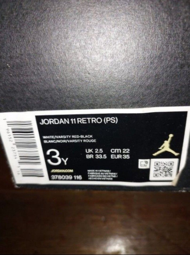 Authentic Jordan 11 cherry (Category: Babies & Kids Fashion) located in Manila. Submitted by zionzyrus (Listing ID 1320975366, Image 2). Description: just need a little cleaning with original box size 3y, fits 8-9years old.