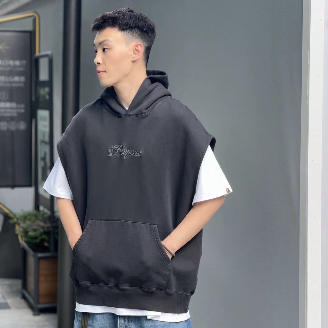 BAPE GARMENT DYED SLEEVELESS HOODIE Men s Fashion Tops Sets Hoodies on Carousell