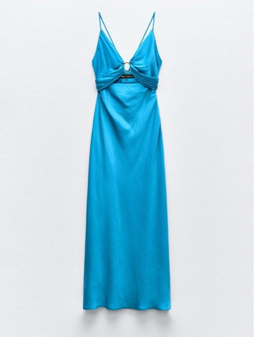 zara satin dress blue Zara + KNOTTED SATIN EFFECT DRESS