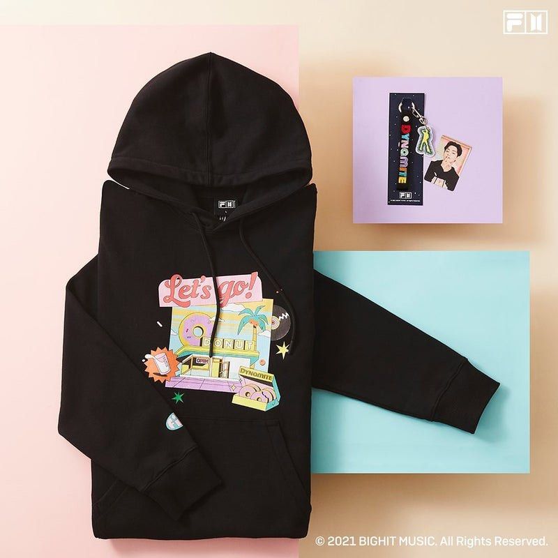 BTS x FILA Dynamite Donut Hoodie (Category: Coats, Jackets and Outerwear) located in Quezon City. Submitted by ynalvr (Listing ID 1321031287, Image 2). Description: Worn only once, original price 3,999 Xs on tag but it's lose fit No photocard/keyring/og packaging included Payo, J&T shipping, meetup at SM Nova.