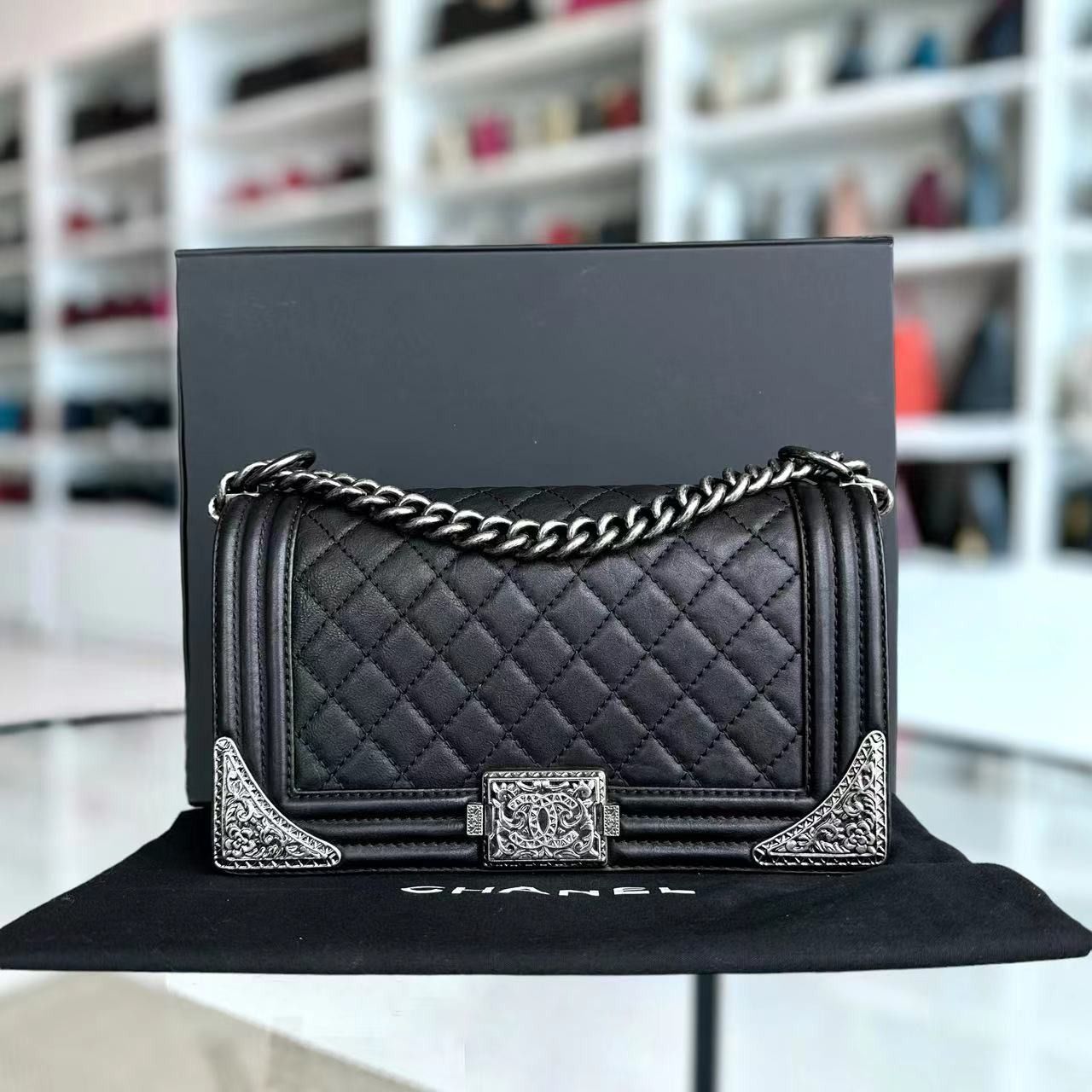 Chanel boy silver hardware shop