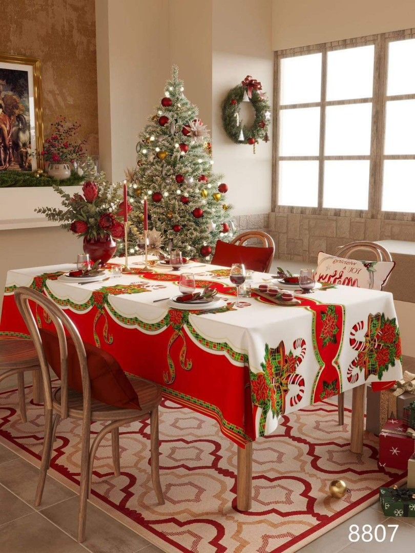 Christmas Table Cloth (Category: Table Linen & Textiles) located in Mandaluyong City. Submitted by shopmla (Listing ID 1321052440, Image 2). Description: Christmas Table Cloth Php 380. 6seater size 4 design only Polyester Fabric Waterproof PVC SF applies Gcash Bpi family.